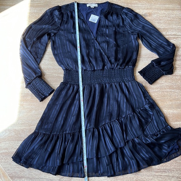 Michael Kors Sheer Surplice Neckline Short Evening Dress in Midnight Blue - Picture 6 of 6